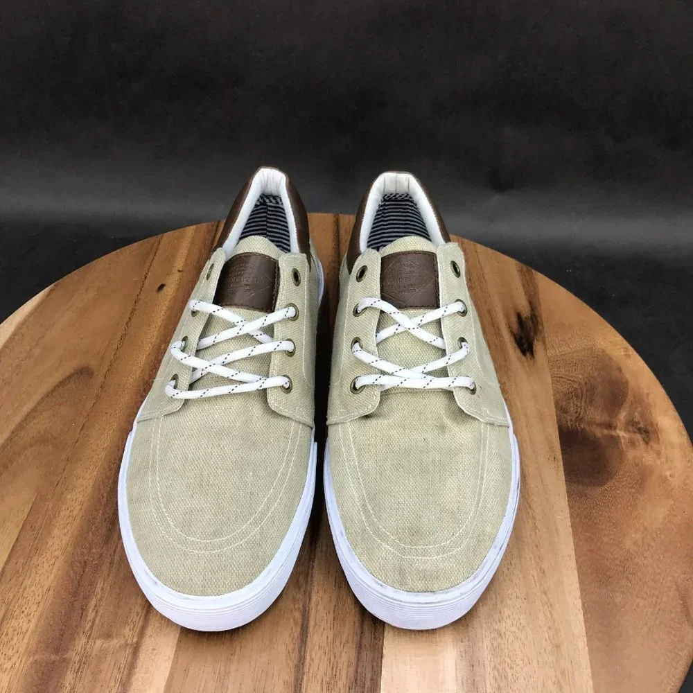 St. John's Bay Bryce Beige Canvas Boat Shoes Sneakers Low Top Lace Up Mens 9